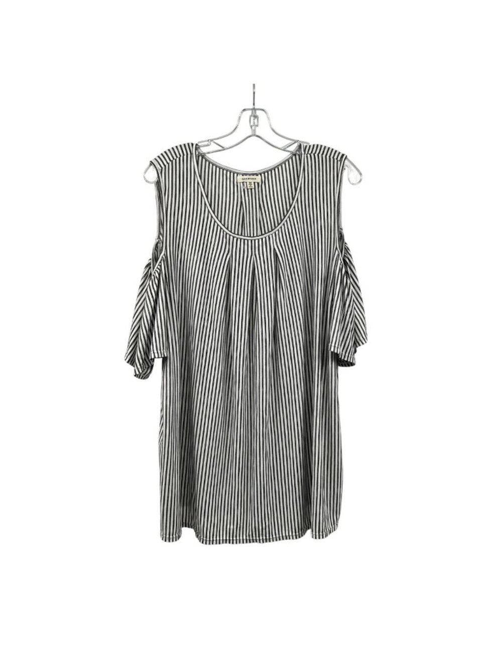 Max Studio Cold Shoulder Top Short Sleeve Pleated Black/White Stripe Size 3X
